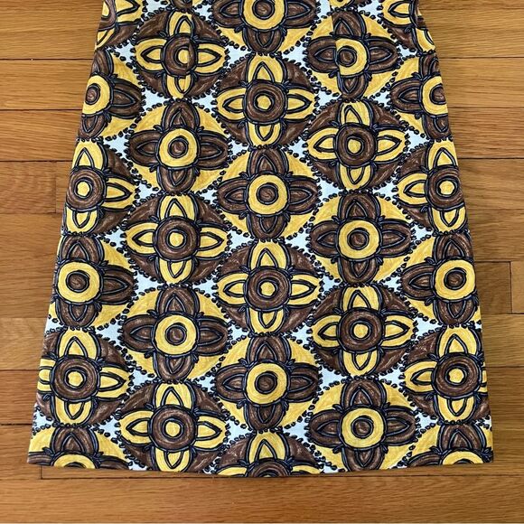 Milly Brown Yellow Tribal Print Y2K Vintage Cotton Halter Cocktail Dress 6 - Picture 3 of 12